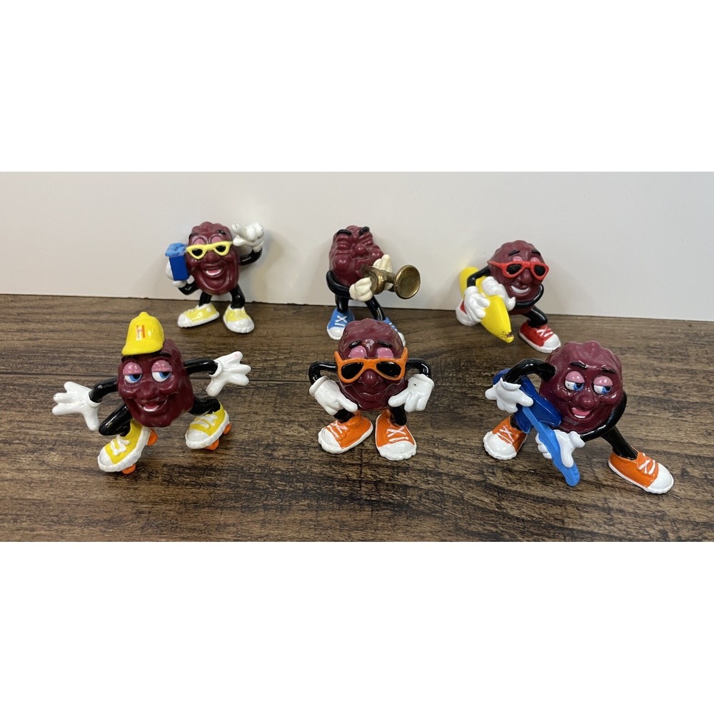 Lot Of 6 California Raisin PVC Figures Roller Skates Guitar Surfboard Trumpet